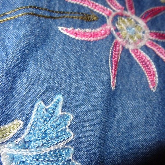 Studio Works Denim Jacket Embroidered Flowers Sz S - Picture 9 of 12